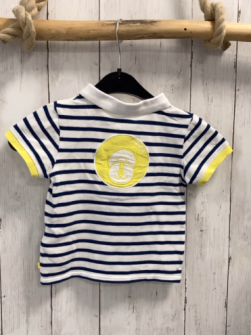 Obaibi T-Shirt  Gr. 86  weiß blaue Streifen gelber Bund Polokragen 