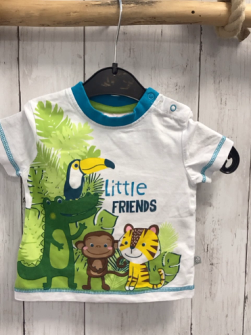 Liegelind  T-Shirt  Gr. 68  weiß Wilde Tiere hellgrüne Blätter türkis Bund 