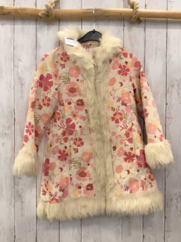 H&M  Jacke  Gr. 128  creme bunte Blumen Fellbund 