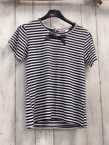   T-Shirt  Gr. 146  blau weiße Streifen blaue Schleife mit weißen Punkten 