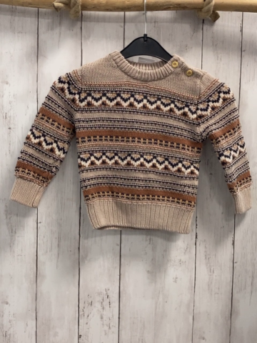 H&M Pullover Gr. 98  beige weiß blau gemustert Strick