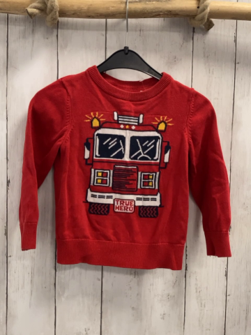  Pullover Gr. 98  rot Feuerwehrfahrzeug Strick