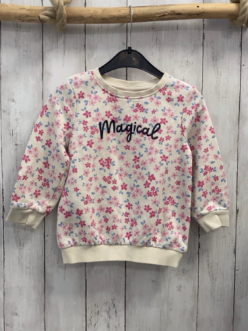  Pullover  Gr. 98  weiß rot rosa Blumen schwarze Glitzerschrift 