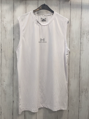 Under Armour  Sportshirt  Gr. XL weiß Lochmuster graue Schrift + Label 