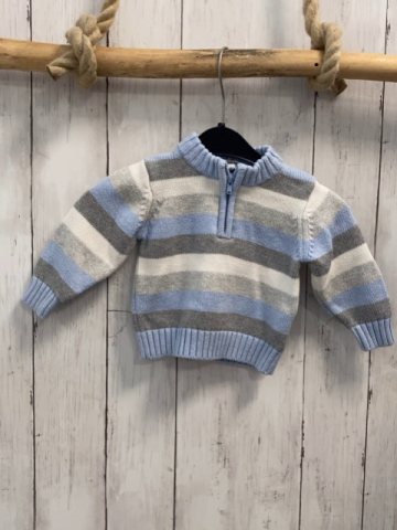 Mayoral  Pullover  Gr. 68  hellblau grau hellgrau weiße Streifen Strick Reißverschluss 