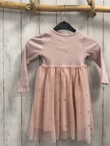 H&M  Kleid  Gr. 98  rosa geripptes Oberteil Tüllüberrock mit Glitzerkirschen 