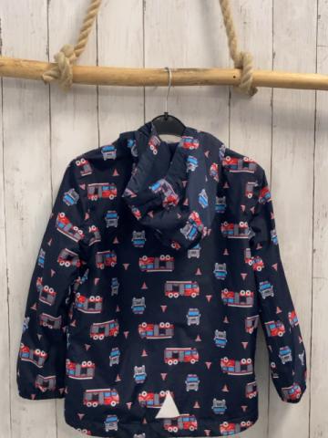   Regenjacke  Gr. 128  blau bunte Feuerwehrfahrzeuge 