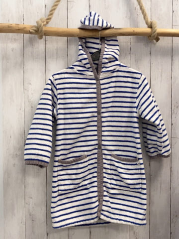 Petit Bateau  Bademantel Gr. 116  weiß blaue Streifen Kapuze grauer Bund 