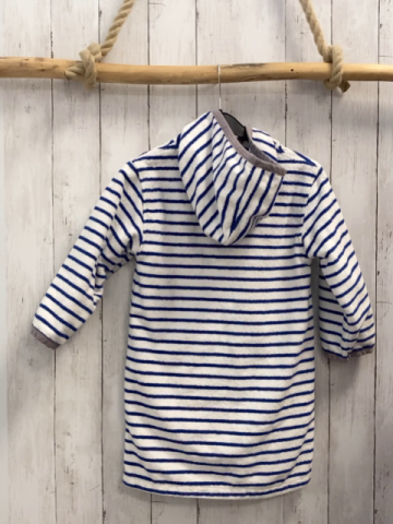 Petit Bateau  Bademantel Gr. 116  weiß blaue Streifen Kapuze grauer Bund 