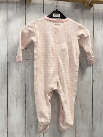   Schlafanzug  Gr. 68  weiß rosa Streifen mit Schrift 