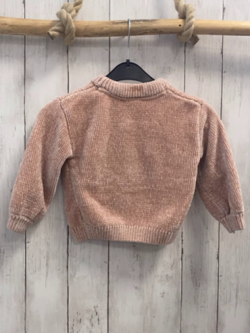   Pullover  Gr. 98  lachs Strick hellgrauer Plüschbär mit rotem Pailettenschal 