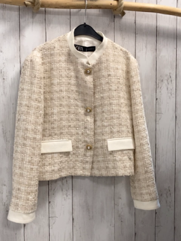 Zara  Blazer Gr. M creme grau beige meliert creme Bund Knöpfe mit goldener Einfassung 