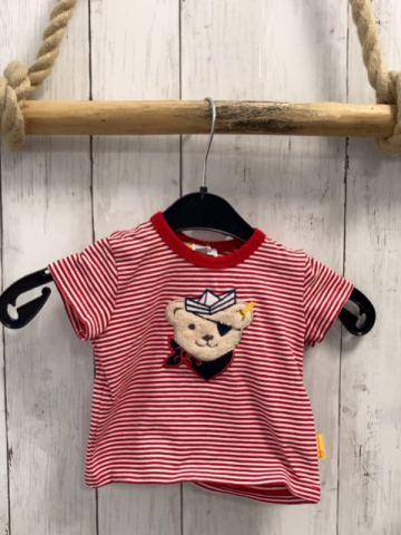 Steiff  T-Shirt  Gr. 56  rot weiße Streifen Plüschbärenkopf als Motrose 