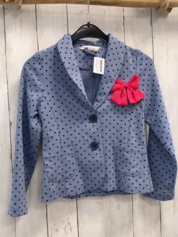 H&M  Blazer  Gr. 128  hellblau schwarze Punkte rote Schleife 