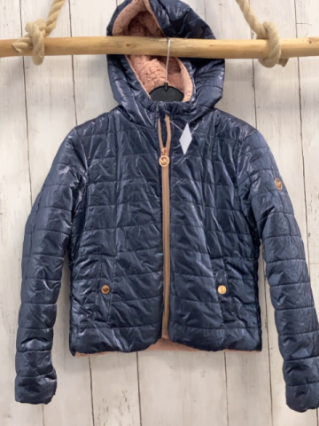 Michael Kors  Winterjacke  Gr. 128  blau Lack lachs Teddyfutter + -reißverschluss Gebrauchsspuren 