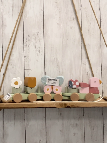 Little Dutch Holzspielzeug Zug mint bunten Steckteilen