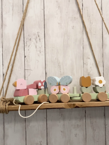 Little Dutch Holzspielzeug Zug mint bunten Steckteilen