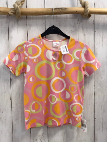 neu Liegelind  T-Shirt  Gr. 122/128  weiß orange rosa hellgrün weißer Druck mit Kringeln 