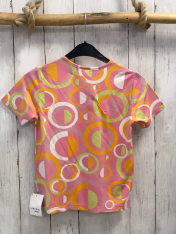 neu Liegelind  T-Shirt  Gr. 122/128  weiß orange rosa hellgrün weißer Druck mit Kringeln 