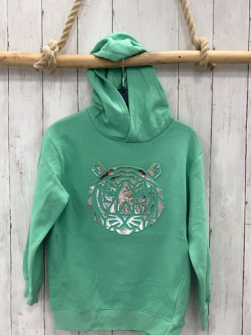 H&M  Pullover  Gr. 134/140  hellgrün Kapuze Tigerkopf mit silber 