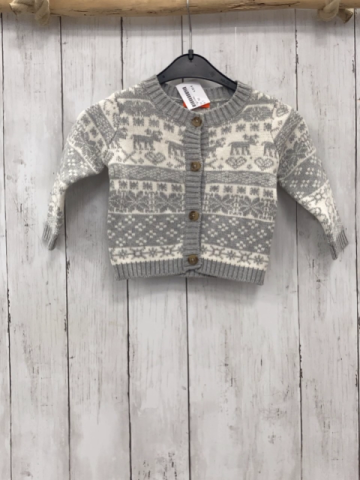   Strickjacke  Gr. 62  weiß graues Muster mit Kristallen 