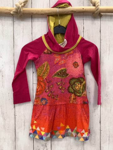 Oilily  Kleid Gr. 104  pink orange bunte Bltäter + Dreiecke 
