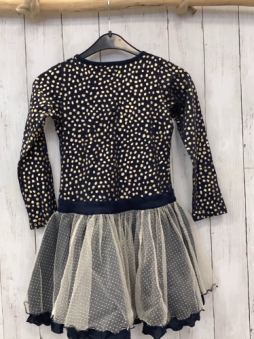 Lofft  Kleid Gr. 116  blaues Oberteil mit goldenen Punkten transparenter Überrock mit goldenen Punkten 