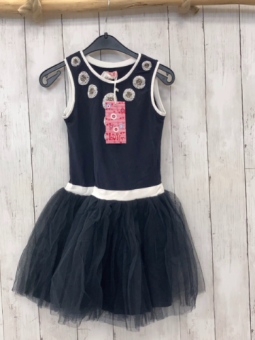 neu Lofft  Kleid Gr. 116  blaues Oberteil mit weiß silber Perlen weißer Bund Tüllüberrock NP 64,95 € 