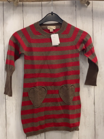 Bock Copenhagen  Kleid  Gr. 86  braun rote Streifen Strick 70 % BW 30 % Wolle 