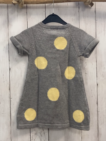 Bock Copenhagen  Kleid  Gr. 86  grau gelbe Punkte Strick 70 % BW 30 % Wolle 