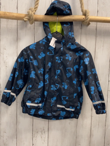  Regenjacke  Gr. 98  schwarz hellblaue Baufahrzeuge gelbes Fleecefutter 