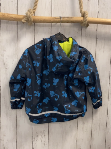   Regenjacke  Gr. 98  schwarz hellblaue Baufahrzeuge gelbes Fleecefutter 
