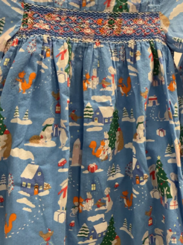 Mini Boden  Kleid  Gr. 122  hellblau Tiere Häuser Tannbenbäume 