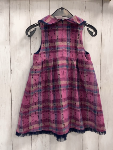 Mezzo Piano  Kleid  Gr. 104  zweilagig blaues Unterkleid + pflaume alrosa beige Kreise mit Lochstickerei Kragen blauer Rüschenbund 