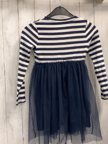 Name it  Kleid  Gr. 128  blau weiß gestreiftes Rippenoberteil mit rosa Herz blauer Tüllrock 