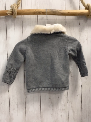 Esprit  Strickjacke  Gr. 92  grau Zöpfe creme Fellragen 