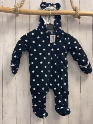 Blue Seven  Plüschoverall Gr. 68  dunkelblau weiße Sterne Kapuze mit Ohren 