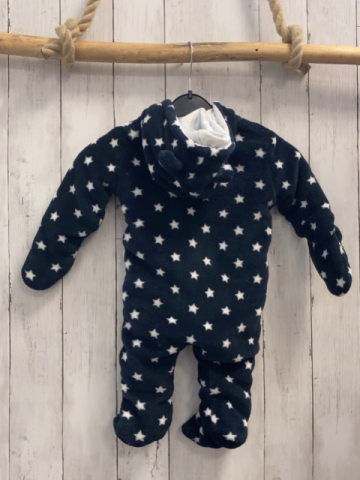 Blue Seven  Plüschoverall Gr. 68  dunkelblau weiße Sterne Kapuze mit Ohren 
