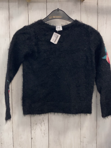   Pullover  Gr. 122  schwarz Strick flusig gestickte Blumen mit Pailettn
