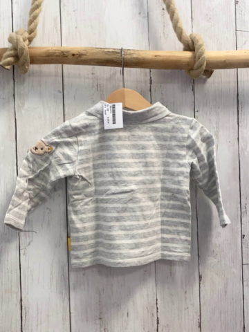 Steiff  Langarmshirt  Gr. 68  hellgrau weiße Streifen Bärenkopf Schrift Polokraen 