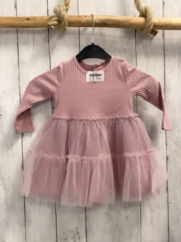   Kleid  Gr. 74  lachs Rippen + Tüllüberrock mit Punkten 