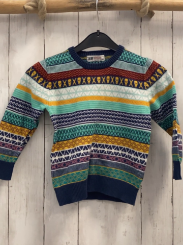 H&M  Pullover  Gr. 104  blau mint weinrot  mais türkis Streifen Strick mit Muster 