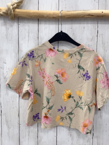 H&M  T-Shirt  Gr. 134/140  beige Blumen weiße Schrift 