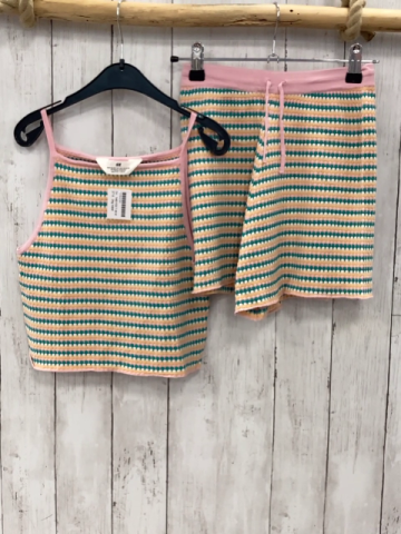 2tlg H&M  Top + Shortsrock Gr. 146/152  rosa grün weiß orange Muster Strick 