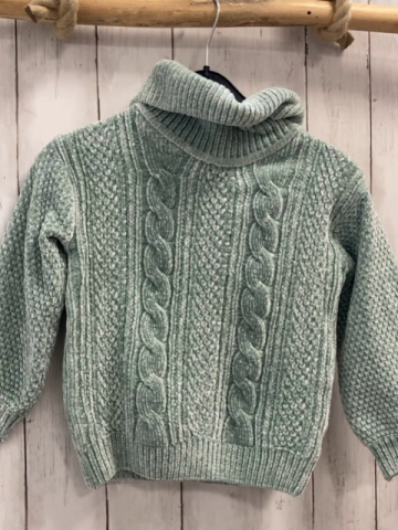   Pullover  Gr. 116  hellgrün weiß meliert Strick Rolli Zöpfe 