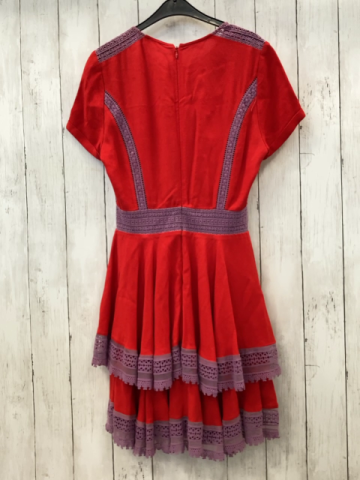 Maje Kleid Gr. 36  rot lila flieder Häkelei Lochmuster 