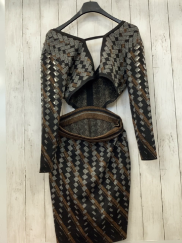 neu Karen Millen Kleid M schwarz silber gold Glitzer Strick Steinchen