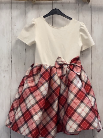 H&M  Kleid  Gr. 134/140  creme Oberteil + weiß creme rot schwarz karierter Rock + große Schleife 
