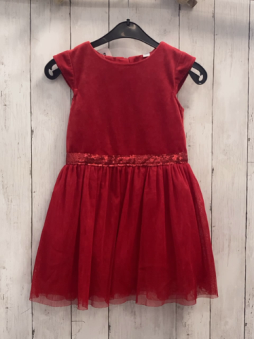 Okaidi  Kleid  Gr. 116  rotes Nickyoberteil Pailettengürtelband Tüllüberkleid mit Gitzerpunkten  