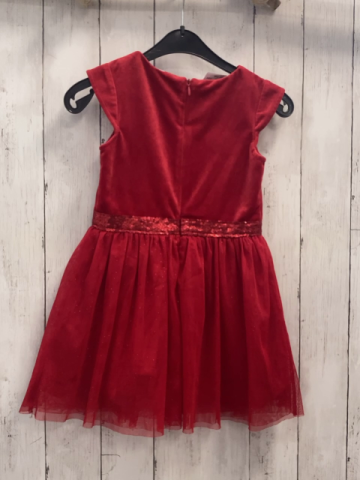 Okaidi  Kleid  Gr. 116  rotes Nickyoberteil Pailettengürtelband Tüllüberkleid mit Gitzerpunkten  